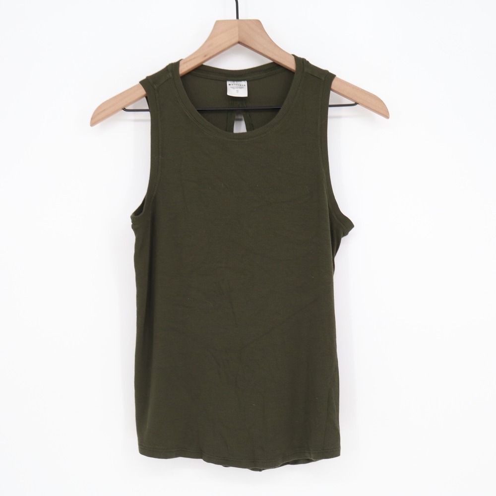 Athleta Tank Top Womens XS Keyhole Back Olive Green Ribbed Sleeveless Excellent